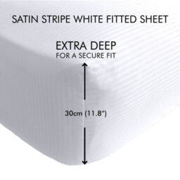 Catherine Lansfield Bedroom Satin Stripe 300 Thread Count Fitted Sheet 30Cm Depth White - thumbnail 2