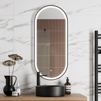 Affine Oval Led Mirror Touch Designer Bathroom Demister Mains Matt Black 450X1000mm - image 1
