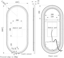 Affine Oval Led Mirror Touch Designer Bathroom Demister Mains Matt Black 450X1000mm - thumbnail 4