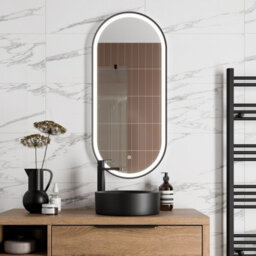 Affine Oval Led Mirror Touch Designer Bathroom Demister Mains Matt Black 450X1000mm - thumbnail 2