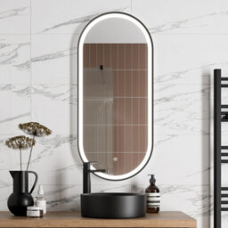 Affine Oval Led Mirror Touch Designer Bathroom Demister Mains Matt Black 450X1000mm - thumbnail 1