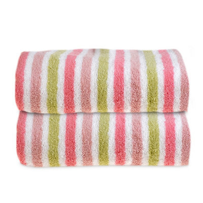Allure Bath Fashions Striped Bath Towel Pack Of 2 - Pink & Green - image 1