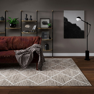 Loomed Neutral Beige Diamond Trellis Living Room Rug 120X170Cm - image 1