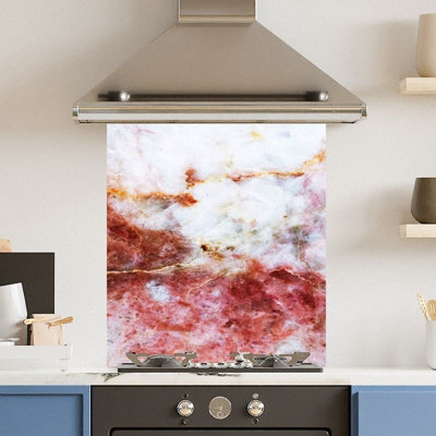 Choose Your Print Premium 59.5 X 74.5Cm Red Gold Marble 6mm Glass Toughened Kitchen Splashback - image 1