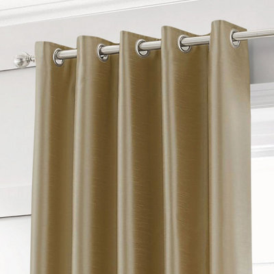 Intimates Silk Effect Energy Saving Lined Ring Top Curtains - Latte