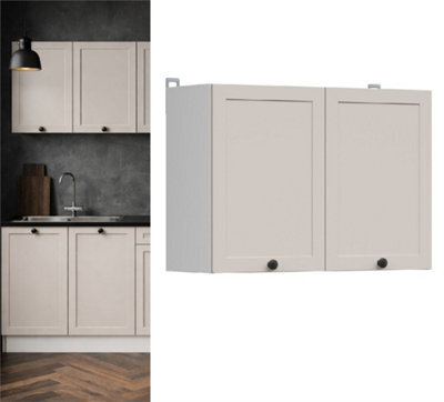Impact Furniture Kitchen Wall Unit Cabinet Beige Cashmere 800mm Cupboard Shaker 2 Door Junona - image 1