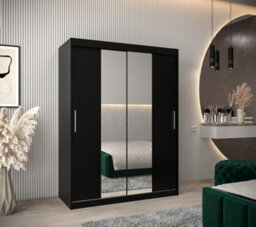Arte Tokyo 01 Contemporary Mirrored 2 Sliding Door Wardrobe 5 Shelves 2 Rails Black Matt (H)2000mm (W)1500mm (D)620mm - thumbnail 2