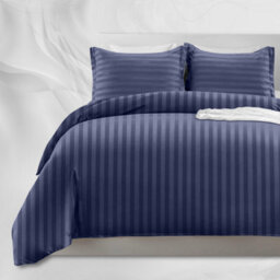 Ameha Washed Blue Striped Microfibre Bedding Set Double, Reversible & Breathable Duvet Cover, Fitted Sheet & Pillowcases - thumbnail 8