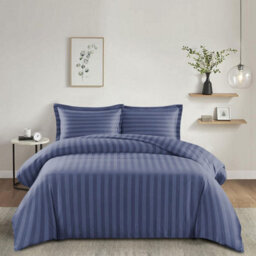 Ameha Washed Blue Striped Microfibre Bedding Set Double, Reversible & Breathable Duvet Cover, Fitted Sheet & Pillowcases - thumbnail 7