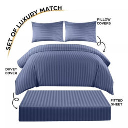 Ameha Washed Blue Striped Microfibre Bedding Set Double, Reversible & Breathable Duvet Cover, Fitted Sheet & Pillowcases - thumbnail 3