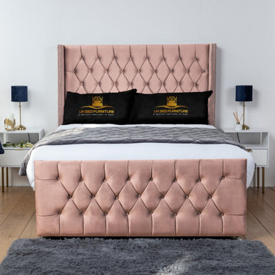 UKBEDFURNITURE Emily Pink Plush Wingback Divan Bed Base With 54 Inch Headboard - No Storage - image 1