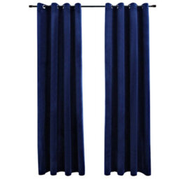 Berkfield Blackout Curtains With Rings 2 Pcs Velvet Dark Blue 140X175 Cm - thumbnail 2