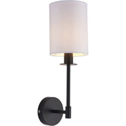 Loops Matt Black Dimmable Wall Light - Modern Vintage White Cylinder Fabric Shade - 6W Led E14
