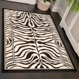 Loomed Black White Zebra Print Living Room Rug 80X150Cm - thumbnail 1