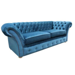 Chesterfield Handmade 3 Seater Sofa Malta Peacock Blue Velvet Fabric In Balmoral Style - thumbnail 2