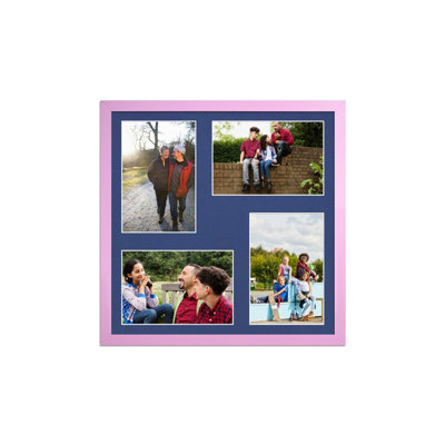 AK Frames 12X12 Pastel Pink Sleek Multi Photo Frame With Blue Mount - Holds 4 Apertures (4X) 6X4 Photos - image 1
