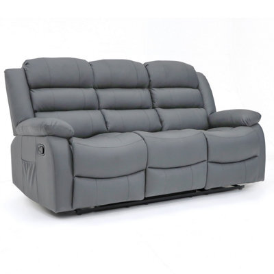Roma Leather Manual Recliner 3 Seater Sofa With Cupholders In Grey Colour - image 1