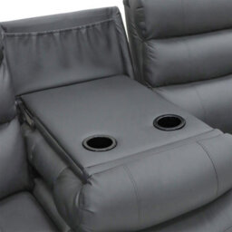 Roma Leather Manual Recliner 3 Seater Sofa With Cupholders In Grey Colour - thumbnail 5