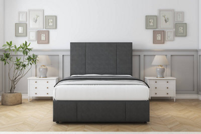 "Sloomy Lisbon Graphite Dumfries Divan Bed Set 4 Drawers - 54"" Floor Standing   & 12"" Footboard 4' Small Double" - image 1