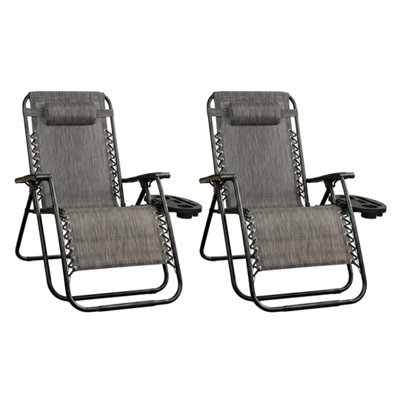 Royalford Zero Gravity Chair Grey Folding Garden Recliner 120Kg Support Pack Of 2 - image 1