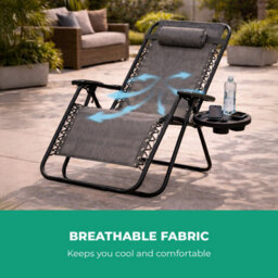 Royalford Zero Gravity Chair Grey Folding Garden Recliner 120Kg Support Pack Of 2 - thumbnail 5