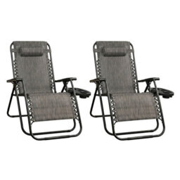 Royalford Zero Gravity Chair Grey Folding Garden Recliner 120Kg Support Pack Of 2 - thumbnail 1