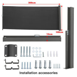 Living And Home Grey Outdoor Patio Canopy Retractable Privacy Side Awning Balcony Sunshade Blind 300Cm X 100 Cm - thumbnail 9