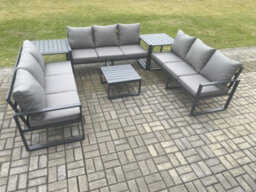 Fimous Aluminium 9 Seater Outdoor Garden Furniture Set Patio Lounge Sofa With Coffee Table 2 Side Tables Conservatory Set - thumbnail 1