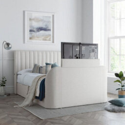 Luther Natural Winged Fabric Ottoman Electric Media Tv Bed Frame - 4Ft6 Double