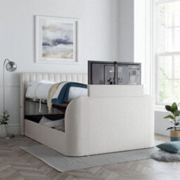Luther Natural Winged Fabric Ottoman Electric Media Tv Bed Frame - 4Ft6 Double - thumbnail 2