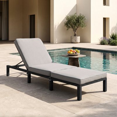 Evre Black Barcelona Rattan Sun Lounger Adjustable Garden Sun Bed With 7Cm Cushions, Steel Frame & 5 Reclining Positions. - image 1