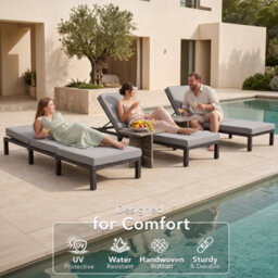 Evre Black Barcelona Rattan Sun Lounger Adjustable Garden Sun Bed With 7Cm Cushions, Steel Frame & 5 Reclining Positions. - thumbnail 5