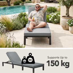 Evre Black Barcelona Rattan Sun Lounger Adjustable Garden Sun Bed With 7Cm Cushions, Steel Frame & 5 Reclining Positions. - thumbnail 6