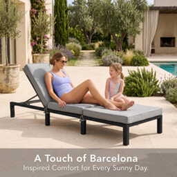 Evre Black Barcelona Rattan Sun Lounger Adjustable Garden Sun Bed With 7Cm Cushions, Steel Frame & 5 Reclining Positions. - thumbnail 7