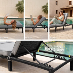 Evre Black Barcelona Rattan Sun Lounger Adjustable Garden Sun Bed With 7Cm Cushions, Steel Frame & 5 Reclining Positions. - thumbnail 3