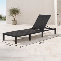 Evre Black Barcelona Rattan Sun Lounger Adjustable Garden Sun Bed With 7Cm Cushions, Steel Frame & 5 Reclining Positions. - thumbnail 9