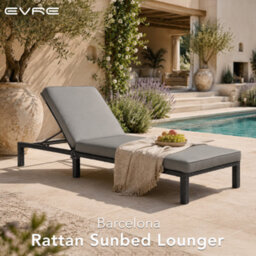 Evre Black Barcelona Rattan Sun Lounger Adjustable Garden Sun Bed With 7Cm Cushions, Steel Frame & 5 Reclining Positions. - thumbnail 8