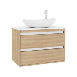 Royal Bathrooms Orion 800mm Natural Oak Wall Hung Plain White Countertop Vanity Unit 2 Drawer With Cesar Basin & Chrome Accent Trim - thumbnail 6