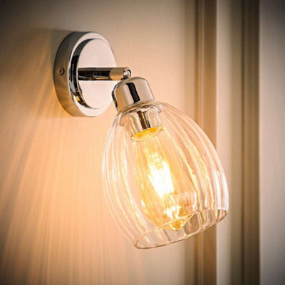 Valuelights Cheltenham Chrome Adjustable Wall Spotlight With Ribbed Shade And Bulb - image 1
