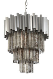 Orsina Large Nickel Painted Chandelier, Four Tier Antique Glass Statement Light, Traditional Bevelled Glass Pendant - thumbnail 4