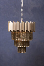 Orsina Large Nickel Painted Chandelier, Four Tier Antique Glass Statement Light, Traditional Bevelled Glass Pendant - thumbnail 3