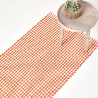 Homescapes Cotton Gingham Check Rug Hand Woven Orange White, 66 X 200 Cm - image 1
