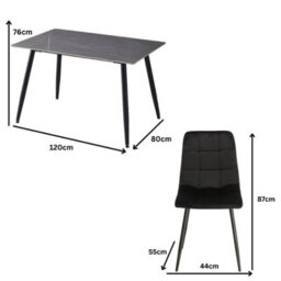 Urbn-Living Urbnliving 5Pcs Gloss White Modern Ceramic Top Dining Table & Blue Plush Velvet Chairs With Metal Legs - thumbnail 9