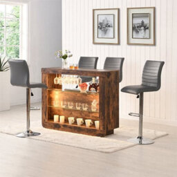 Furniture in Fashion Fiesta Smoked Oak Bar Table Unit With 4 Ripple Grey Stools - thumbnail 1
