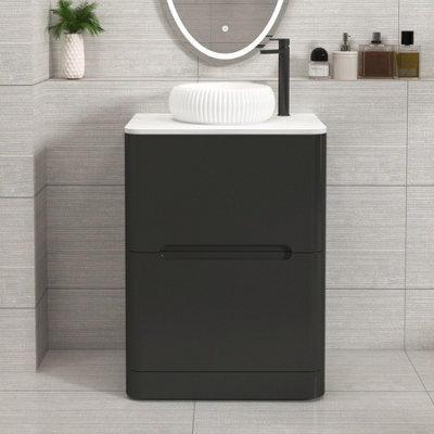 Royal Bathrooms Venice 600mm Matt Nocturne Black Freestanding Bathroom Countertop Vanity Unit 2 Drawer With Milan Basin - image 1