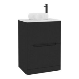 Royal Bathrooms Venice 600mm Matt Nocturne Black Freestanding Bathroom Countertop Vanity Unit 2 Drawer With Milan Basin - thumbnail 7