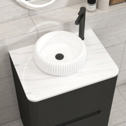 Royal Bathrooms Venice 600mm Matt Nocturne Black Freestanding Bathroom Countertop Vanity Unit 2 Drawer With Milan Basin - thumbnail 6