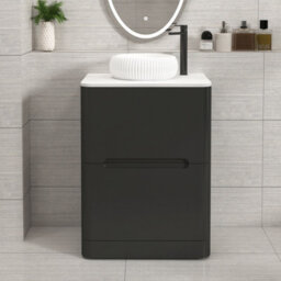 Royal Bathrooms Venice 600mm Matt Nocturne Black Freestanding Bathroom Countertop Vanity Unit 2 Drawer With Milan Basin - thumbnail 1