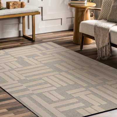 RugsX Flux 461.95.ae110 Wool Carpet Osta - Geometric, Structural, Loft Cream Beige 60X120 Cm - image 1