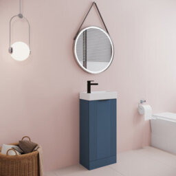 Balterley Blue 400mm Floor Standing Cloakroom Vanity Basin Unit With Black Handle Compact Bathroom Storage - thumbnail 4
